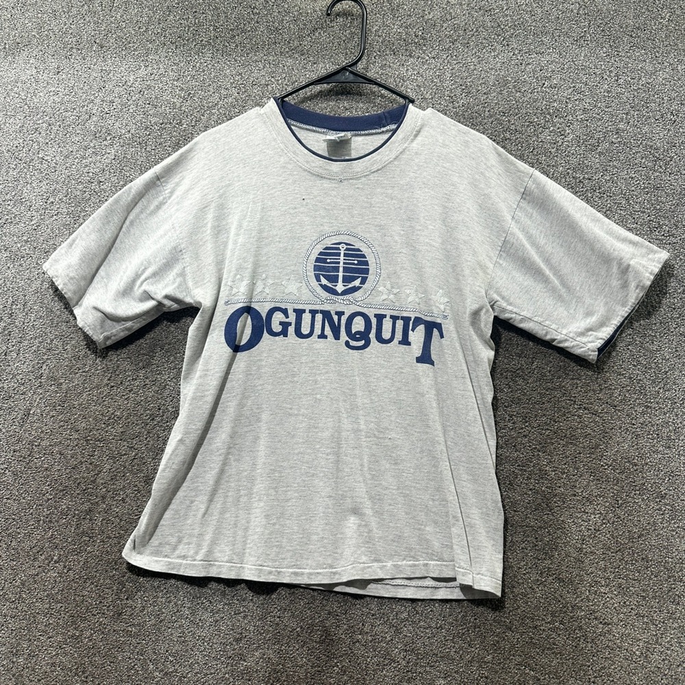 Vintage 90s Belton Ogunquit Maine Nautical Anchor T Shirt Gray XL Made in USA